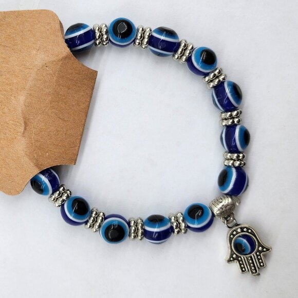 Source Unknown Jewelry - BFD-Blue Evil Eye Handmade Bracelet with Hamsa Charm